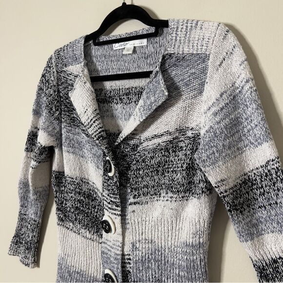 Curio Long Sleeve Black Gray White Snap Down Button Detail Knit Cardigan Size MP - Picture 4 of 7